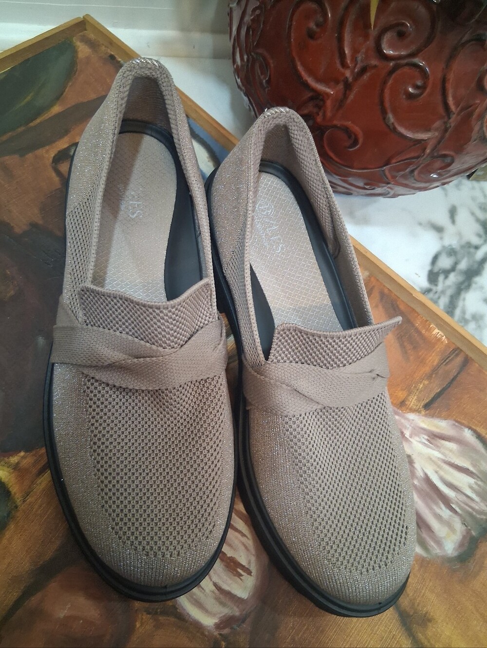 Women's Casual Knit Slip-On Loafers in Taupe